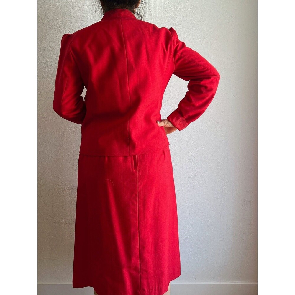 vtg 80s oscar de la renta red skirt blazer suit size 11/12‎ retro modest classic - Picture 7 of 10